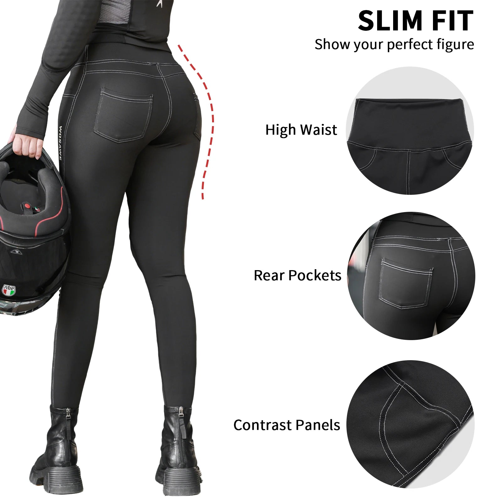 WOSAWE Damen-Motorradhose, schmale Passform, mit Offroad-Outdoor-Reithose mit CE-schützenden Knieschützern, Motocross-Motorradhose
