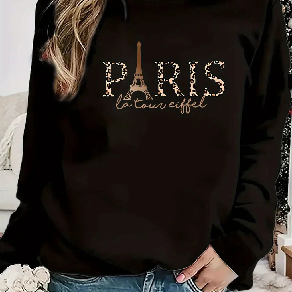 Paris Women's autumn winter fashion casual sports loose Los Angeles print fleece warm long sleeved pocket hooded sweatshirt