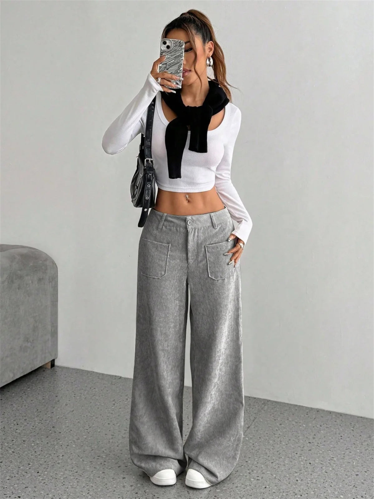 Women Autumn Winter Corduroy Pant Fashion Retro New In Wide Leg Trousers Lady Casual High Waist Solid Pants Street Chic Clothes