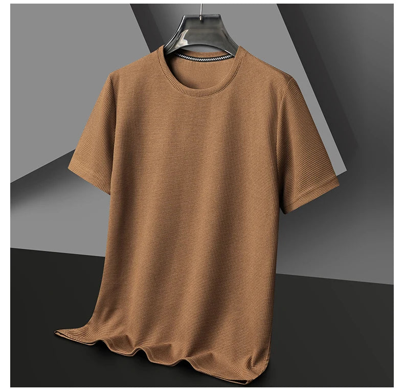 Kurzarm-PoloshirtKurzarm Waffle Solid Polot Fashion Splicing Herren-Rundhals-Top aus Baumwolle mit kurzen Ärmeln für den täglichen Gebrauch