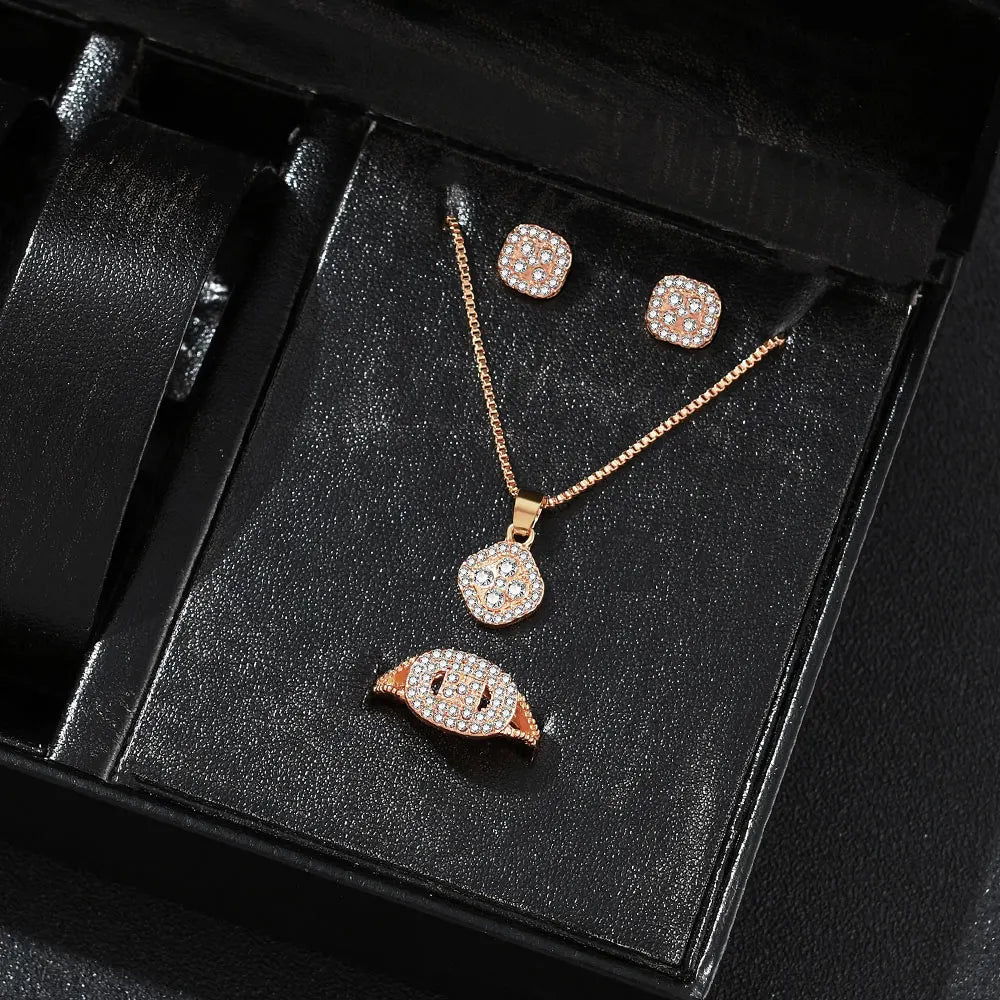 1-teiliges Luxus-Würfel-Schmuckset, elegantes Damen-Set mit Halskette, Ohrringen und Ringen, perfektes Geschenk zum Valentinstag, Weihnachtsgeschenk, Bi