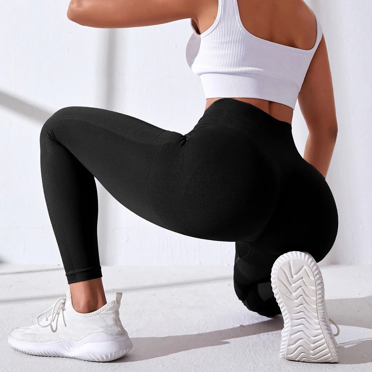 CZGUKE Nahtlose Damen-Yogahose mit hoher Taille, enge Taille, Hüftheben, elastisch, eng, einfarbig, breite Taille, Sport-Leggings