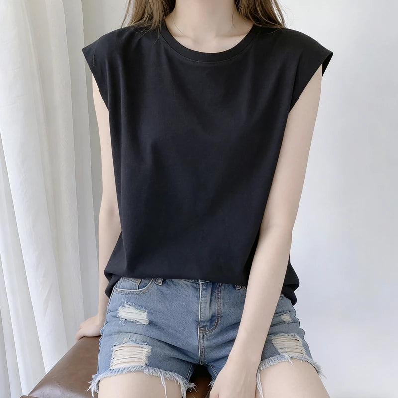 Damen-Tanktop, locker, ärmellos, Sommer, lässig, Weste, Basic, Alltag, T-Shirt, süßer Stil, geeignet für Studenten, dehnbar, weich, Damenbekleidung