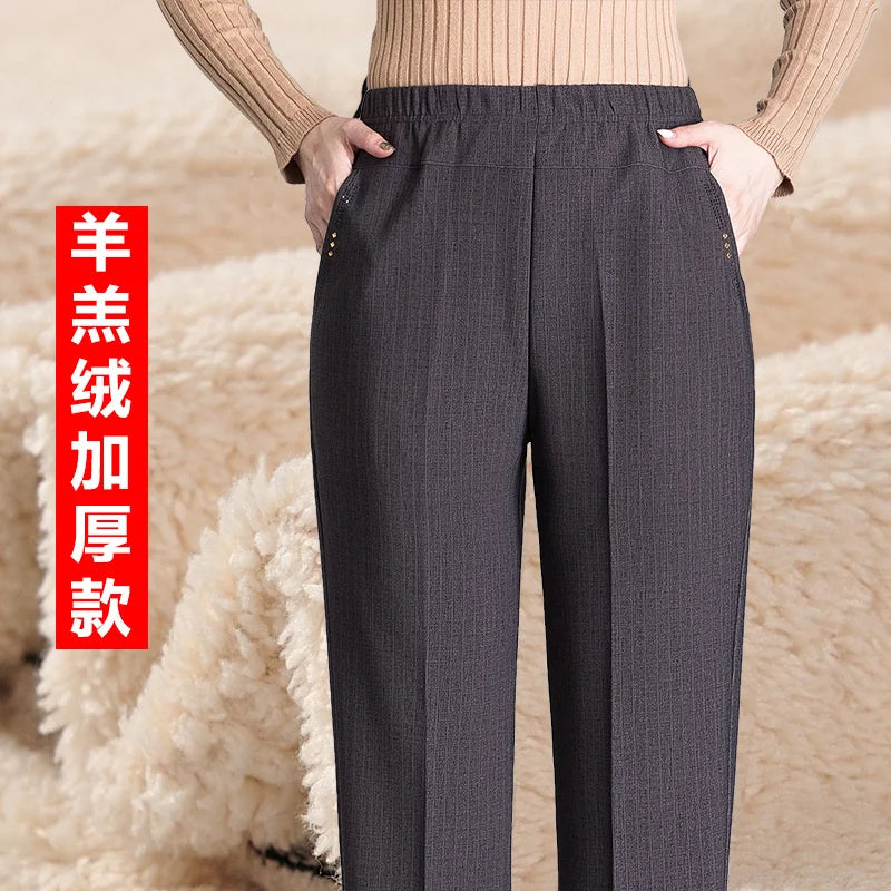 Autumn Winter Women Pants New Elastic High Waist Straight Pants Middle Elderly Mom Casual Pants Oversize XL- 9XL Female Trousers
