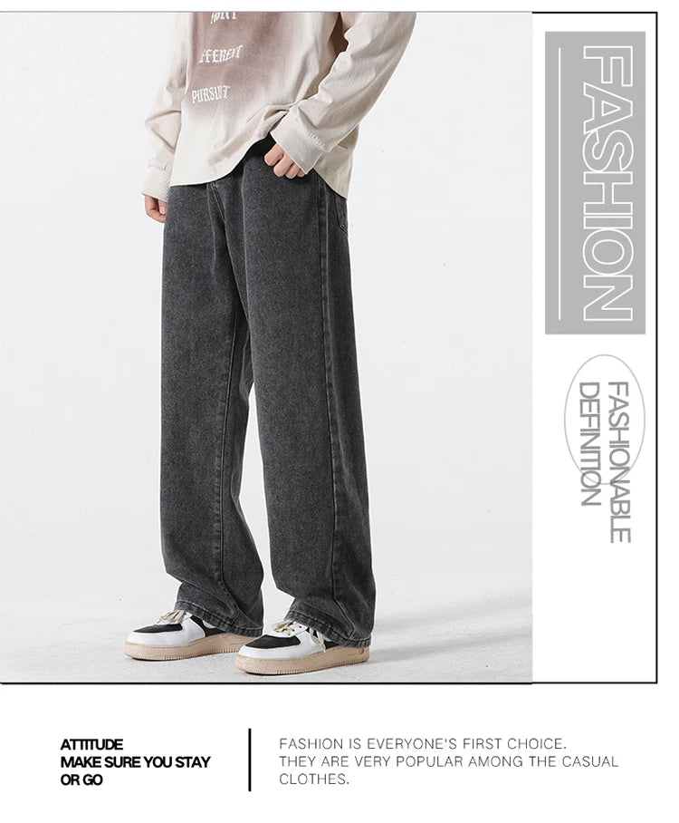 Jeans für Herren im Frühjahr und Sommer 2022, neuer Stil, Trend, gerade, vielseitige Freizeithose, lockere Hose mit weitem Bein