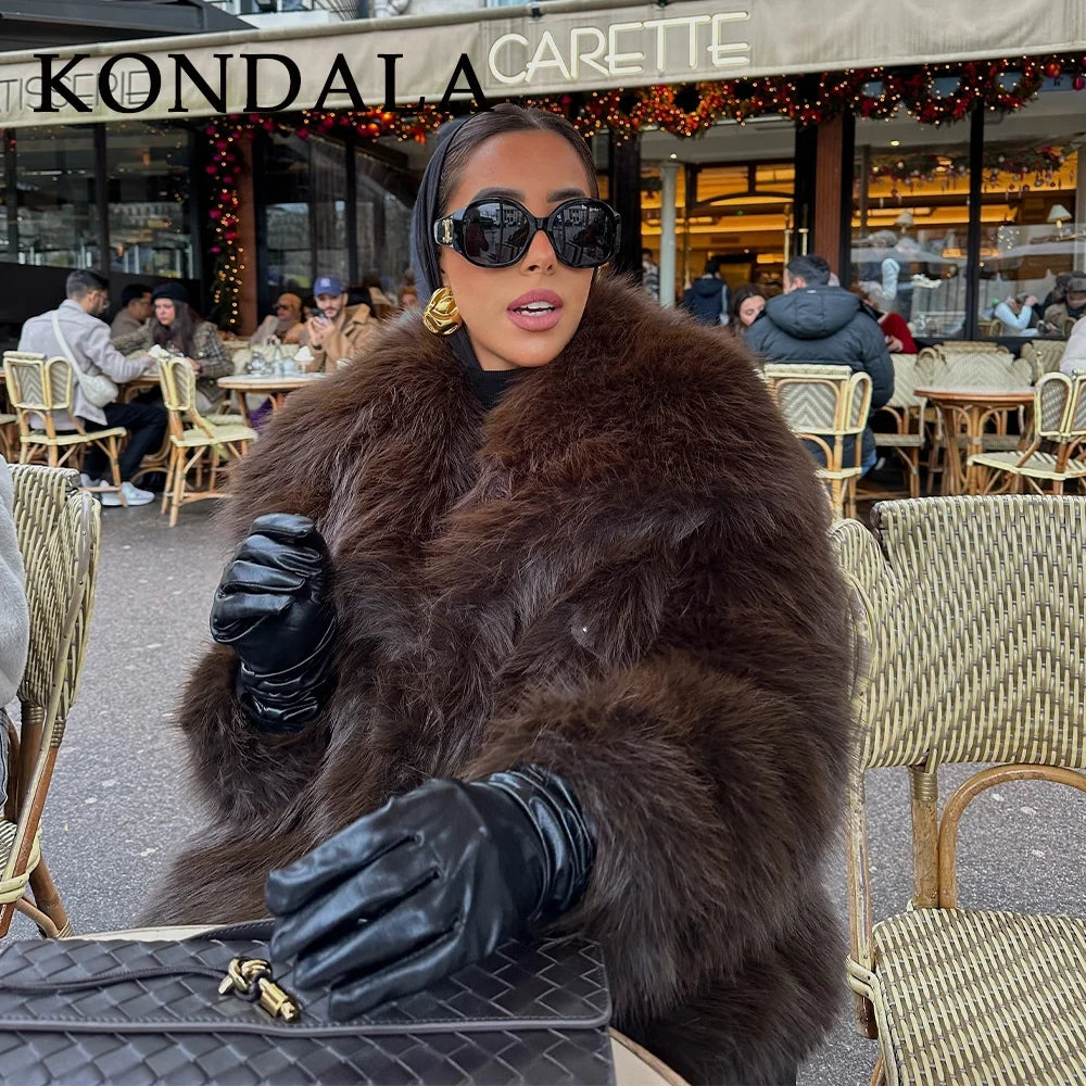 KONDALA 2025, Herbst und Winter, lässig, Kunstpelz, braun, für Damen, warme Jacken, Streetwear, Umlegekragen, Weihnachten, übergroße, elegante Mäntel
