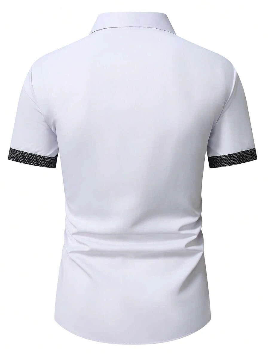 Frühling Sommer Neue Herrenkleidung Kurzarm Farbblock-Hemd 95% Polyester 5% Spandex