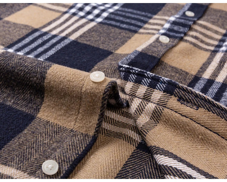 Langärmliges Flanell-Karohemd für Herren – weiche reine Baumwolle, Button-Down-Hemden, dick, Herbst und Winter – Wochenend-Casual, Ausgehen