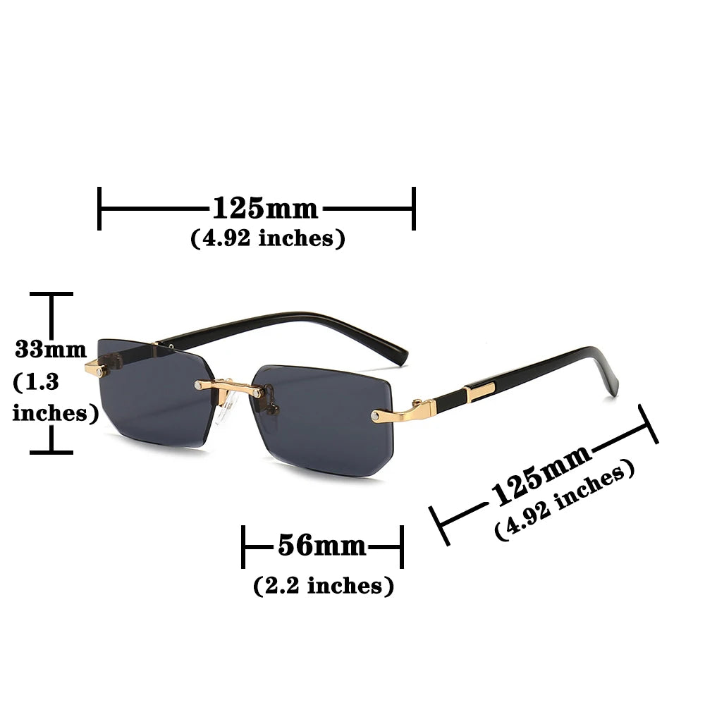 Randlose Sonnenbrille Rechteck Mode beliebte Frauen Männer Schatten kleine quadratische Sonnenbrille für weibliche männliche Sommer reisen Okulos