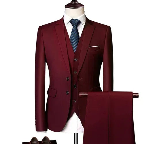 Anzüge für Männer, 3-teiliges Set, elegante Hochzeit, modisch, klassisch, volle Jacken, Weste, Hosen, Blazer, Outfit, 2025, formelles Kostüm