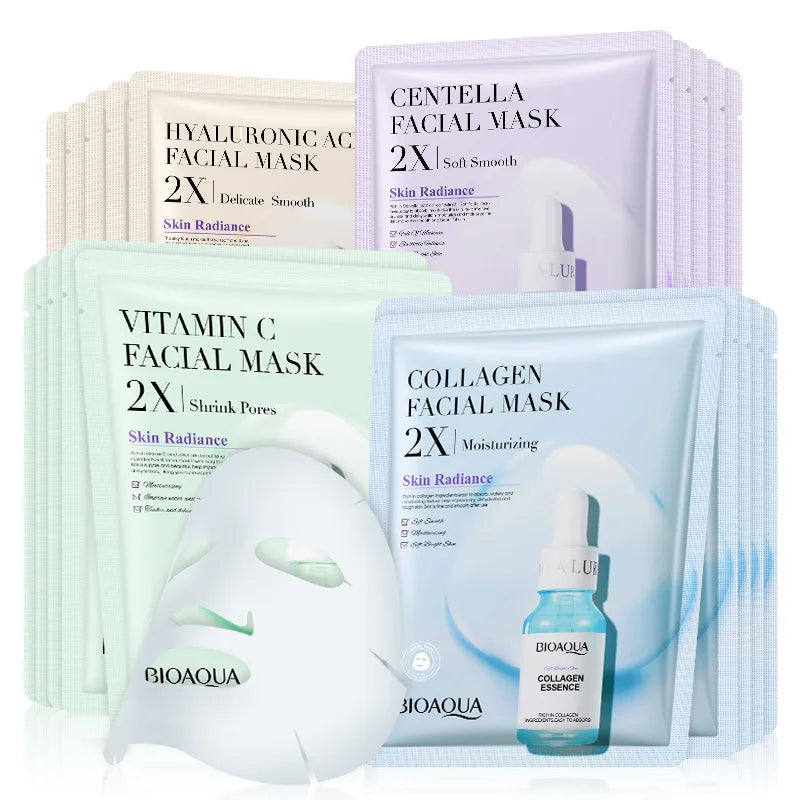 20 Stück BIOAQUA Centella Kollagen Gesichtsmaske Feuchtigkeitsspendende erfrischende Blattmasken Hyaluronsäure Gesichtsmaske Hautpflegeprodukte