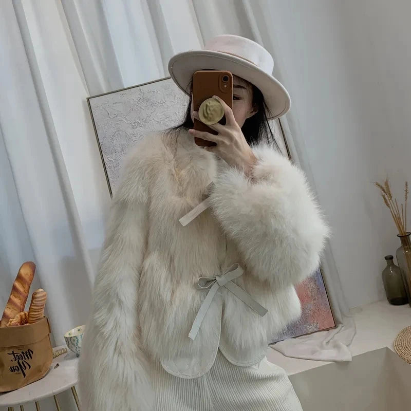 Nachahmung Fuchs pelz gras Mantel frauen Kurze 2025, Herbst/Winter Neue Koreanische version Vielseitig Spitze up Dicke top Weibliche Warme Outwear