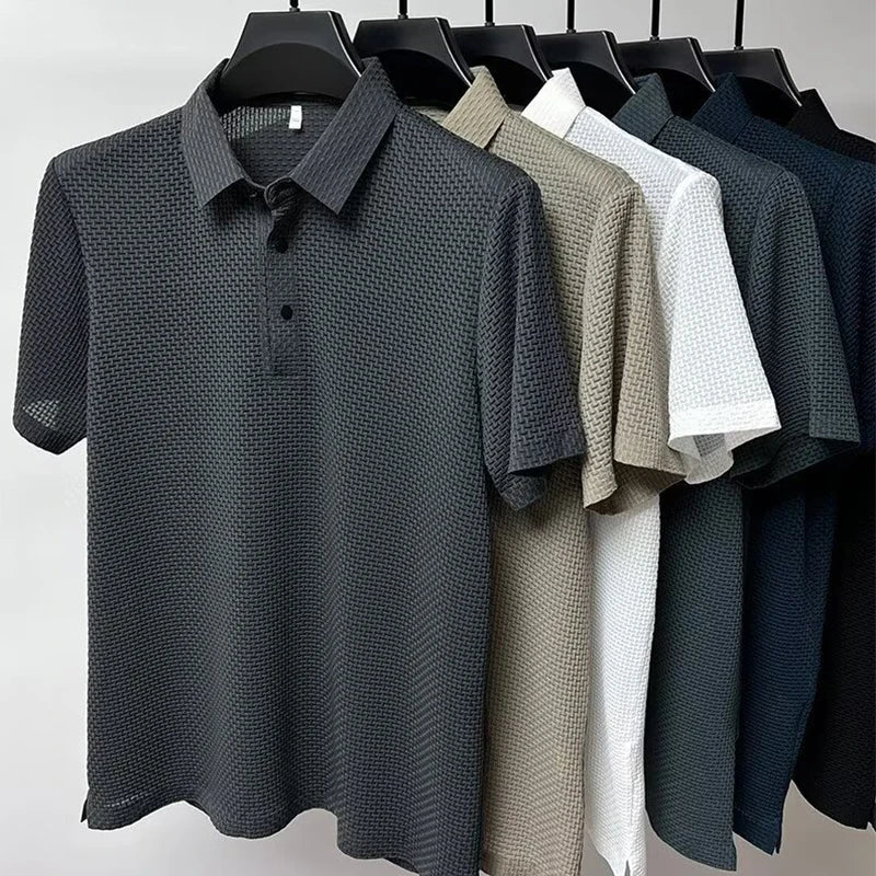 Neue männer Business Casual Kurzarm Knochen Blume Einfarbig POLO-Shirt Mode Atmungsaktive Komfortable Sommer Vielseitig Top