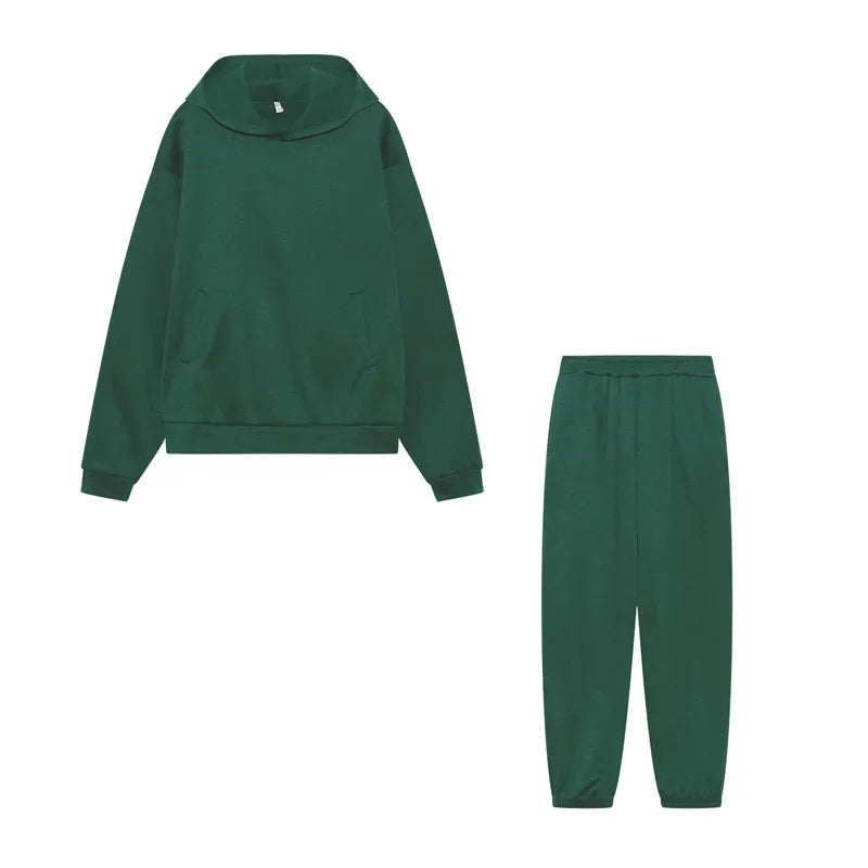 Plus Size 2024 Autumn/Winter Amazon Cross-Border Women's Fashion Casual Thickened Long Sleeve Sweatshirt Trousers Two-Piece Suit