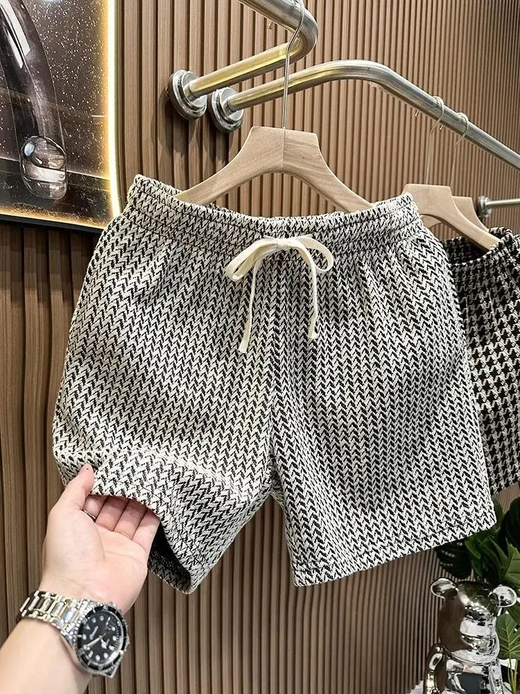 Herrenbekleidung, bedruckt, karierte Shorts, Sommer, stilvoll, gerades Bein, lässige Strandhose, bequeme Taschen, leichte Straßenshorts