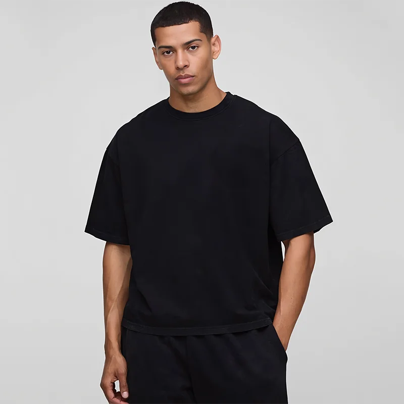 Basic Übergroßes Boxy Rundhals-T-Shirt Herren Schwergewicht 240GSM 100 % Baumwolle Halbarm-T-Shirts Sommer Lose Sportbekleidung