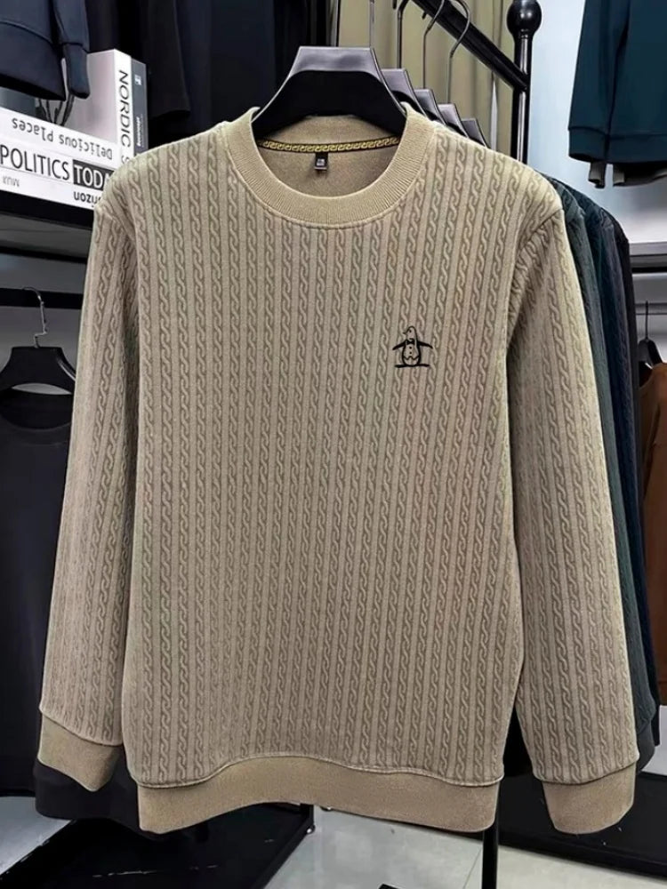 Men's Winter Fashion New 100% Merino Wool Exquisite Design Penguin Embroidery Round Neck Soft Knitted Warm Casual Sweater