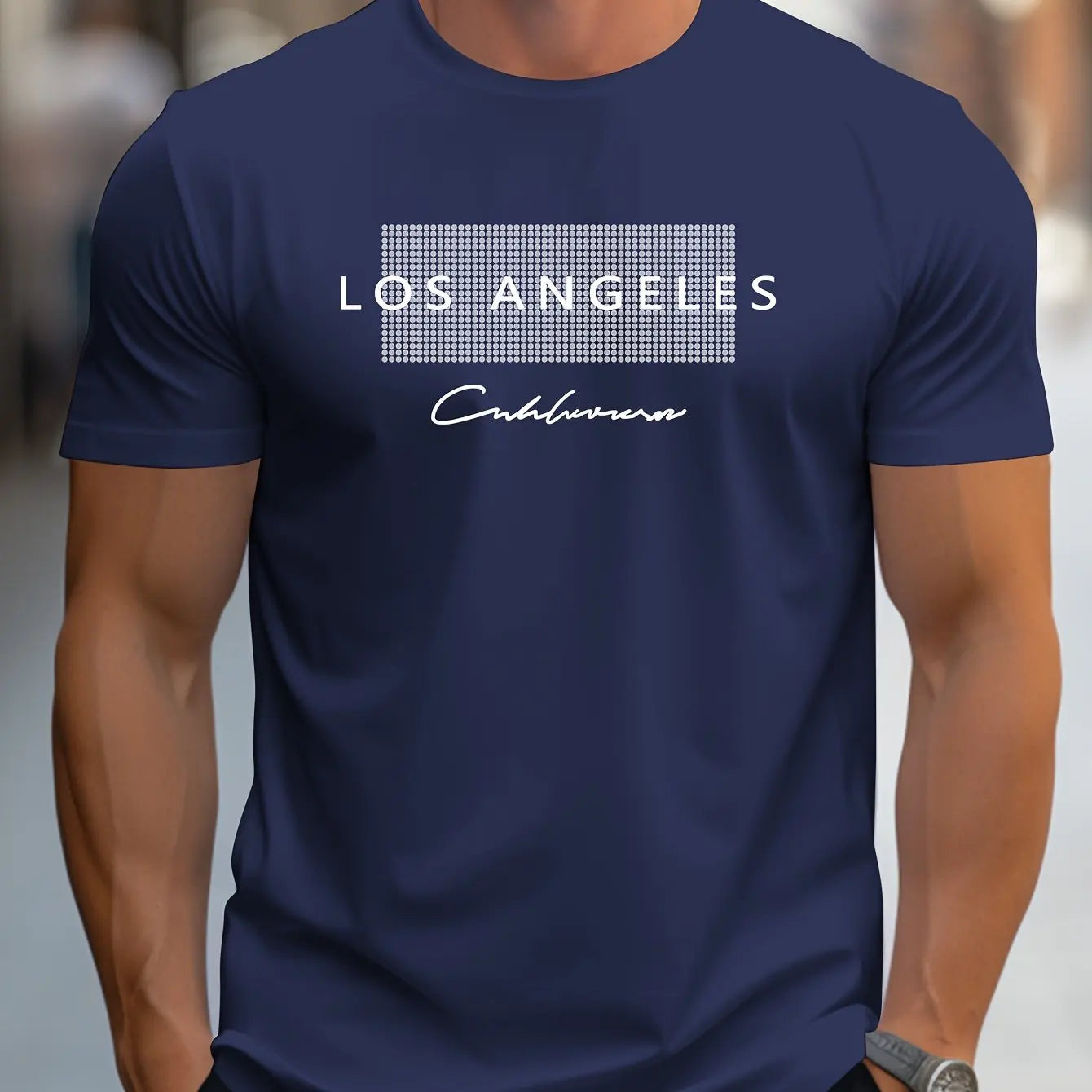 Herren-Sommer-T-Shirt mit lockerer Passform, groß, Los Angeles-Grafikdruck, schmale Passform, lässig, sportlich, Rundhalsausschnitt, kurzärmelig