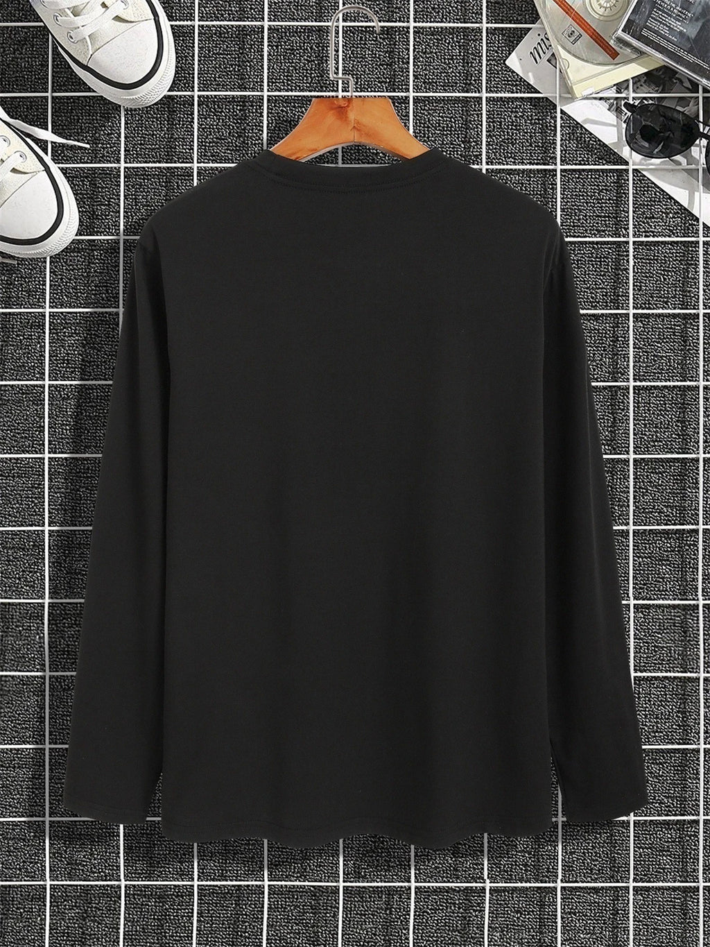 Men's 100% pure cotton loose fit plus size comfortable casual sports New York letter printed round neck long sleeved T-shirt top