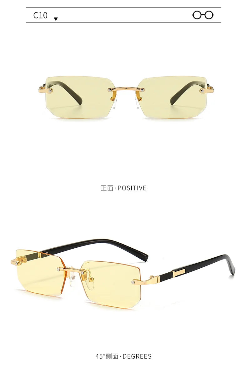 Randlose Sonnenbrille Rechteck Mode beliebte Frauen Männer Schatten kleine quadratische Sonnenbrille für weibliche männliche Sommer reisen Okulos