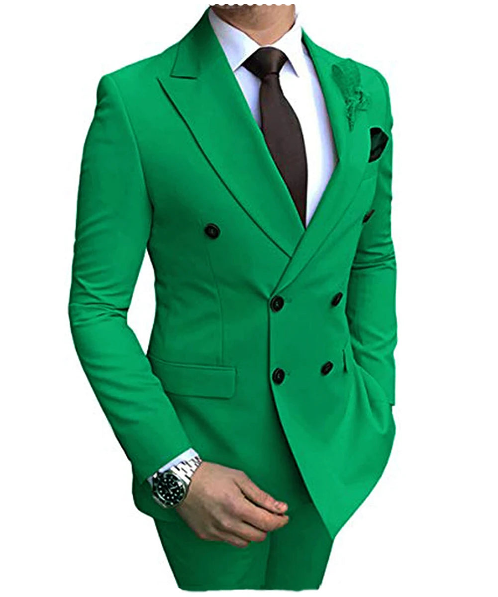 2024 Neuer beigefarbener Herrenanzug, 2-teilig, zweireihig, Reverskragen, flach, schmale Passform, lässiger Smoking für Hochzeit (Blazer + Hose)