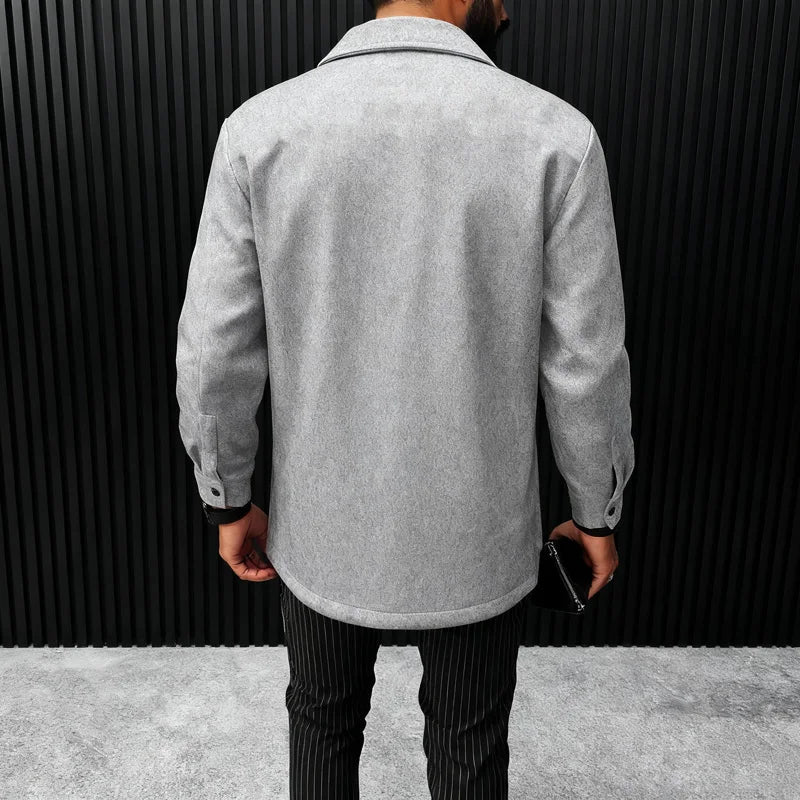 Men's Warm Brushed Jacket Lapel Button-Down Casual Coat for Autumn Winter Business，with Pocket