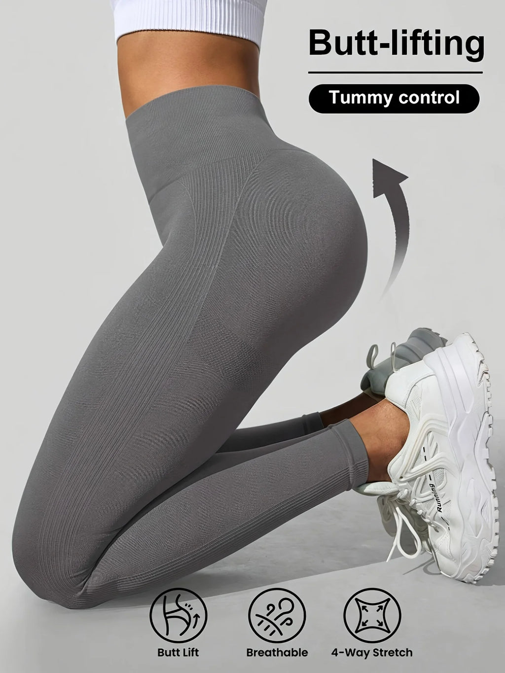 CZGUKE Nahtlose Damen-Yogahose mit hoher Taille, enge Taille, Hüftheben, elastisch, eng, einfarbig, breite Taille, Sport-Leggings