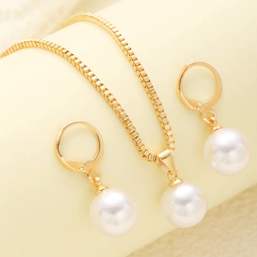 Mode Perlen Schmuck Set Für Frauen Baumeln Ohrringe Anhänger Halskette Einfache Zierliche Täglichen Tragen Outfit Party Zubehör