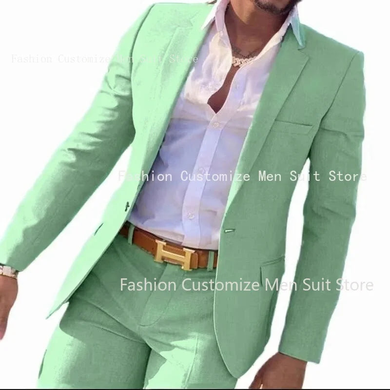 2-teiliger beigefarbener Anzug für Männer, Slim Fit, Hochzeit, Bräutigam, Smoking, Trauzeugenanzüge, männliche Mode, Raucherkostüm, Homme, Blazer mit Hosen