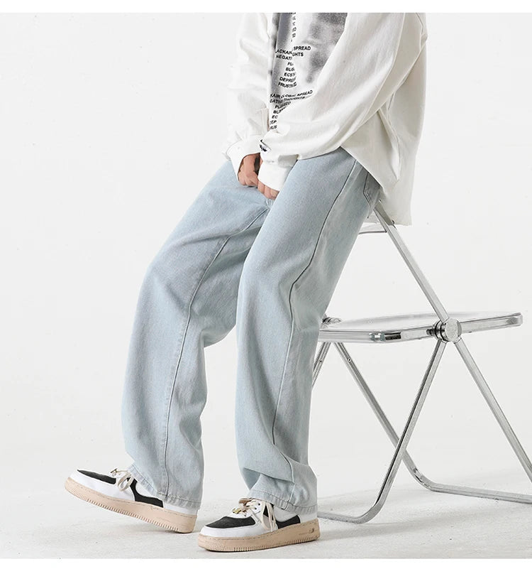 Jeans für Herren im Frühjahr und Sommer 2022, neuer Stil, Trend, gerade, vielseitige Freizeithose, lockere Hose mit weitem Bein