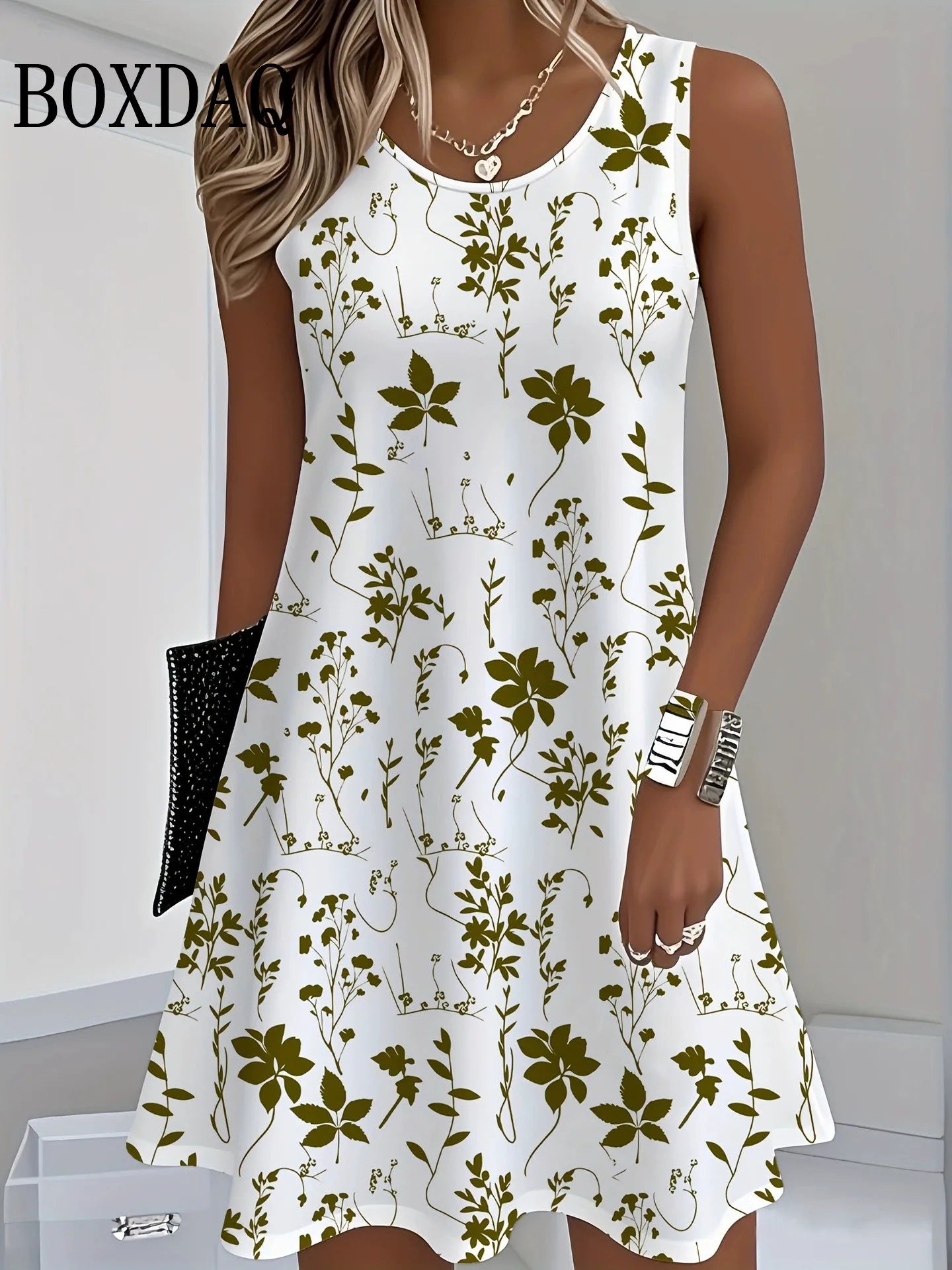 2025, Damen-Sommerkleid, Blumenkleid, lässig, ärmellos, O-Ausschnitt, lockeres Minikleid, Sommer-Damen-Tank-Blume, 3D-Druck, Strand, kurzes Kleid