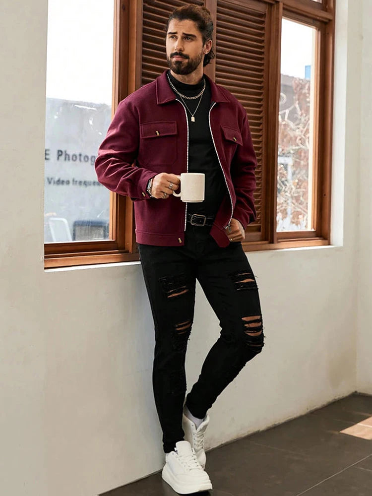 2025 herbst/Winter Neue Einfarbig männer Woll Mantel Fashion Zipper College Stil Jacke