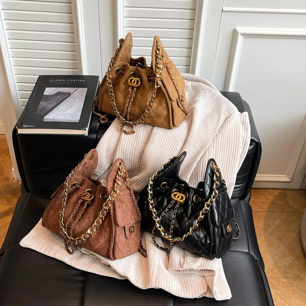 Trendy Geometric Chain Underarm Bag Women's Shoulder Bag Commuter Crossbody Bag Versatile PU Bucket Bag Autumn New Style