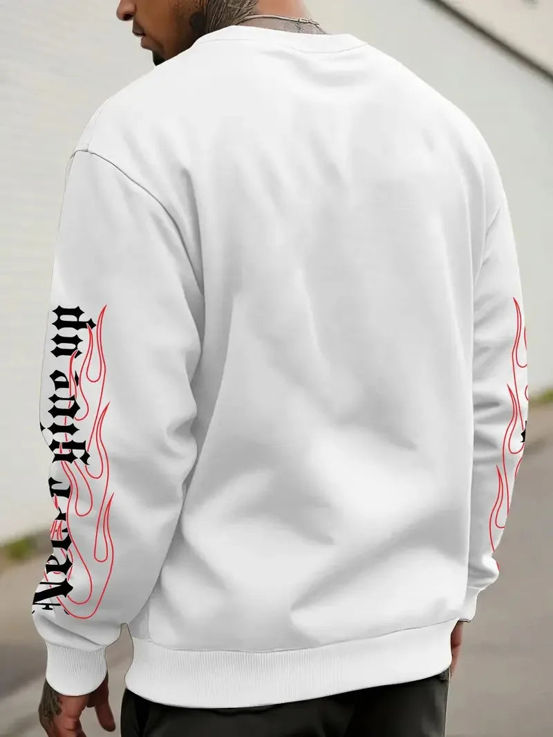 The new men's round-neck hoodie for Spring and Autumn 2025 features a casual and comfortable 3D letter print on the street