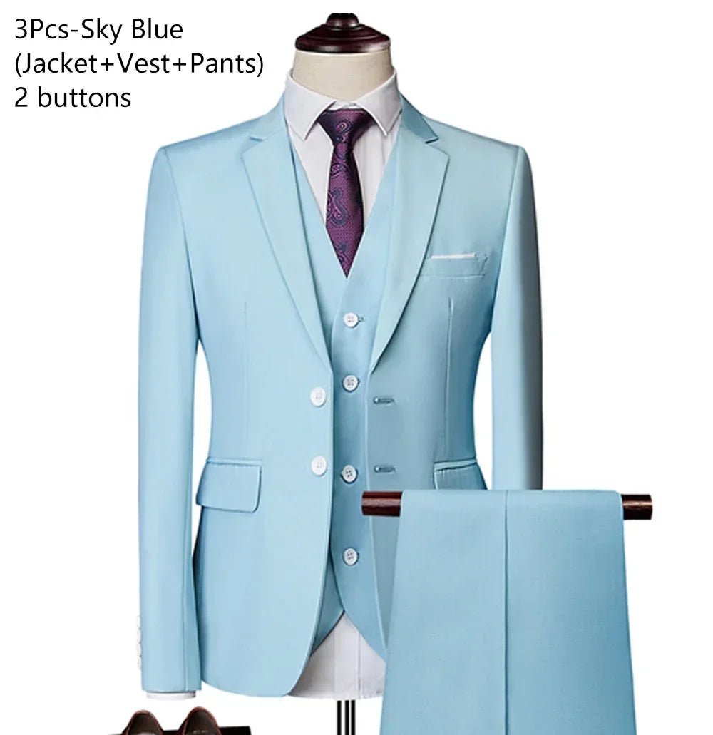 Anzüge für Männer, 3-teiliges Set, elegante Hochzeit, modisch, klassisch, volle Jacken, Weste, Hosen, Blazer, Outfit, 2025, formelles Kostüm
