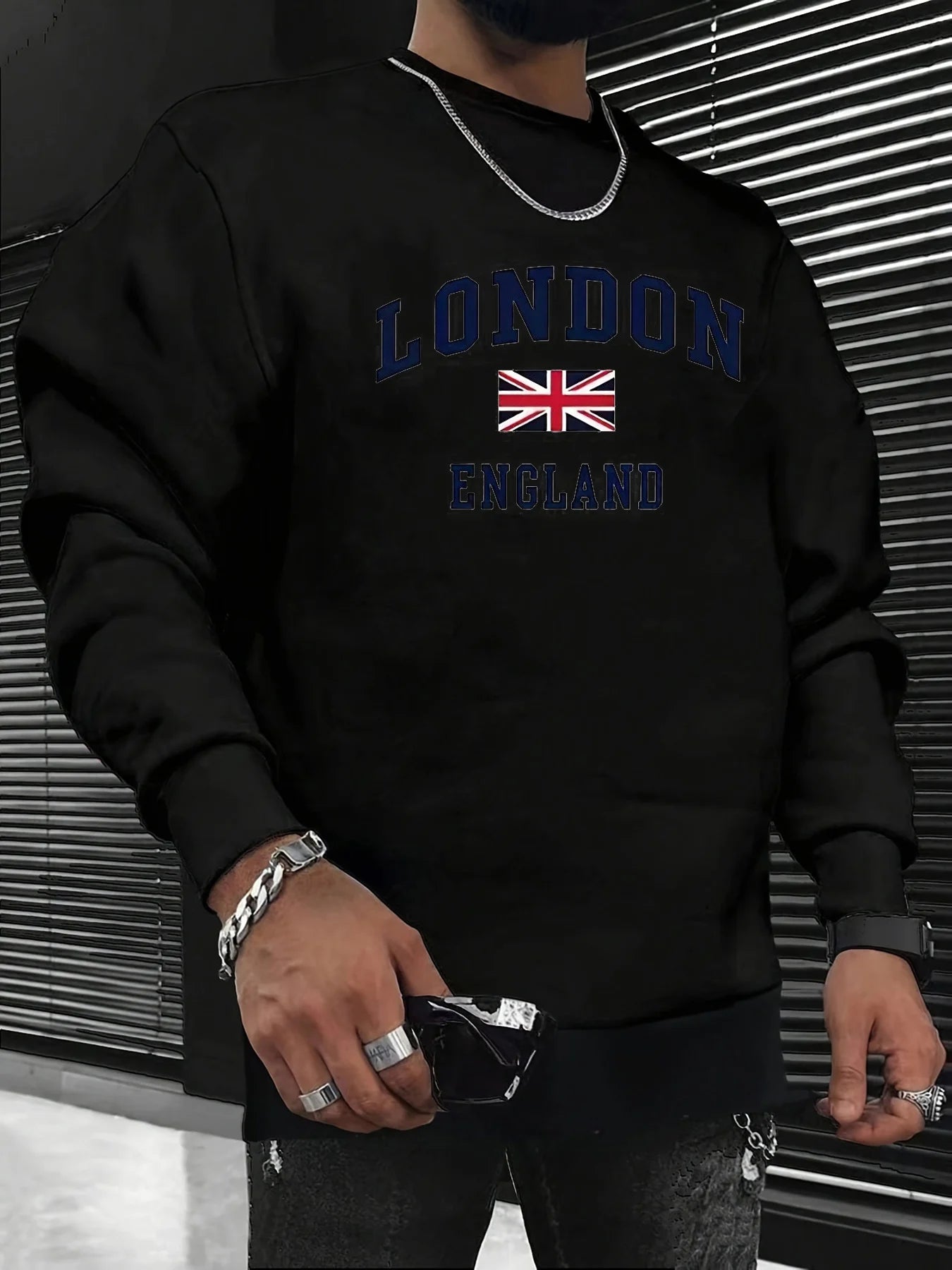 Men's autumn and winter fashionable casual loose London England graphic printed long sleeved round neck sweatshirt