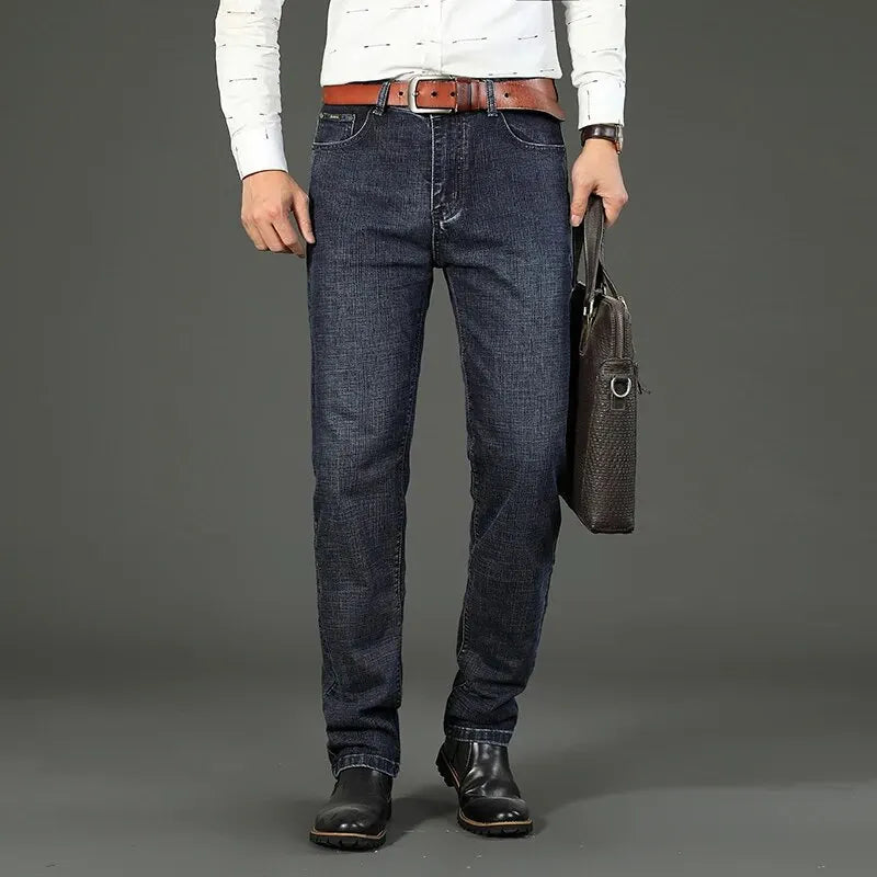 Wthinlee Neue Business-Jeans für Herren, lässig, gerade geschnitten, Stretch, modisch, klassisch, blau, schwarz, Arbeits-Denim-Hose, Herrenbekleidung