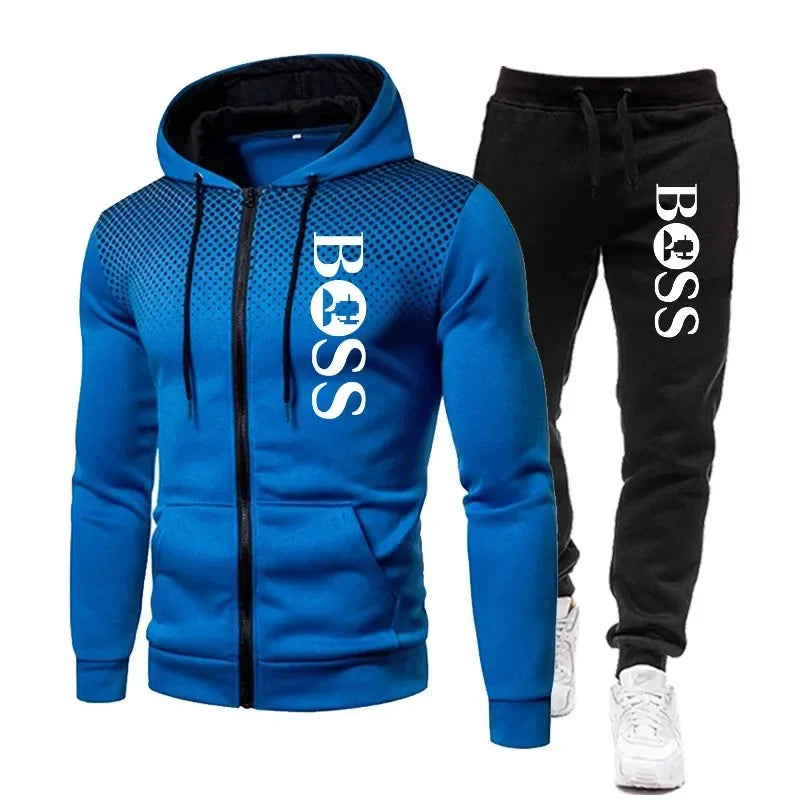2025 Herren Herbst/Winter Freizeit Fitness Basketball zweiteilige Outdoor-Mode Reißverschluss Kapuzenjacke + Jogginghose Set