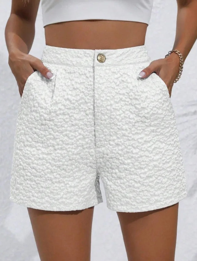Damen Retro Jacquard High-Waist Straight Shorts – Atmungsaktive Sommer-Streetwear Hot Pants für Alltag und Urlaub
