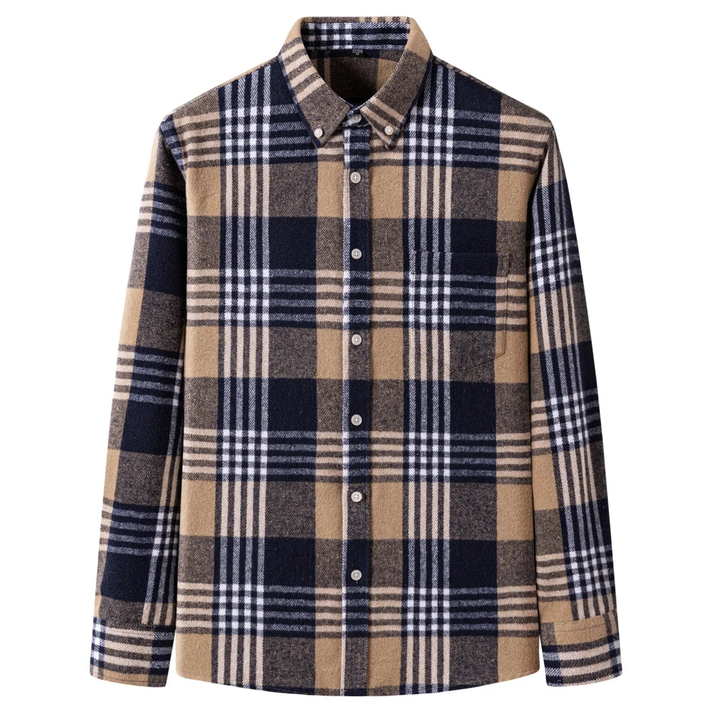 Langärmliges Flanell-Karohemd für Herren – weiche reine Baumwolle, Button-Down-Hemden, dick, Herbst und Winter – Wochenend-Casual, Ausgehen
