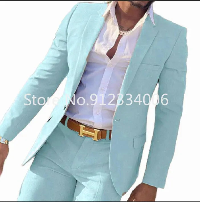 2-teiliger beigefarbener Anzug für Männer, Slim Fit, Hochzeit, Bräutigam, Smoking, Trauzeugenanzüge, männliche Mode, Raucherkostüm, Homme, Blazer mit Hosen