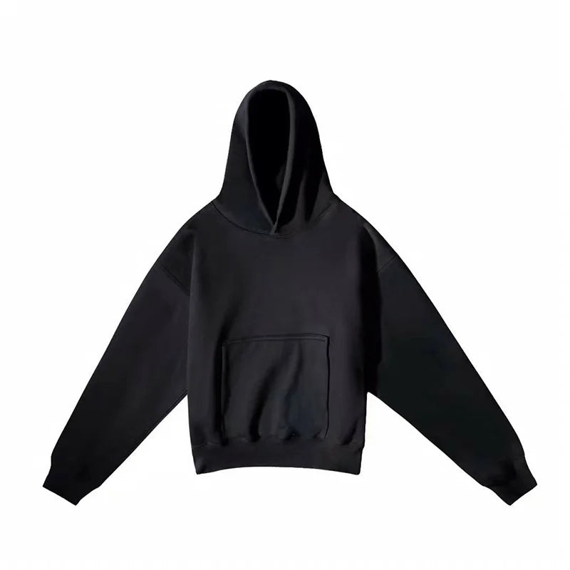 Autumn Winter High Street Oversized Kanye West Hoodie Men Women 1:1 Solid Color Black Brown Red Blue Pullover Streetwear Hooded