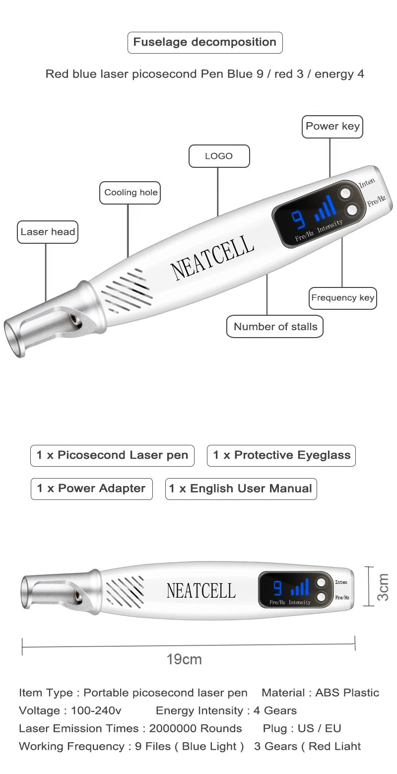 Pikosekunden-Laserpointer zur Entfernung von Maulwurfs, Stift zur Entfernung dunkler Flecken, Tattoo, Akne, Hautpigment, tragbare Entfernungsmaschine, Schönheitsgerät