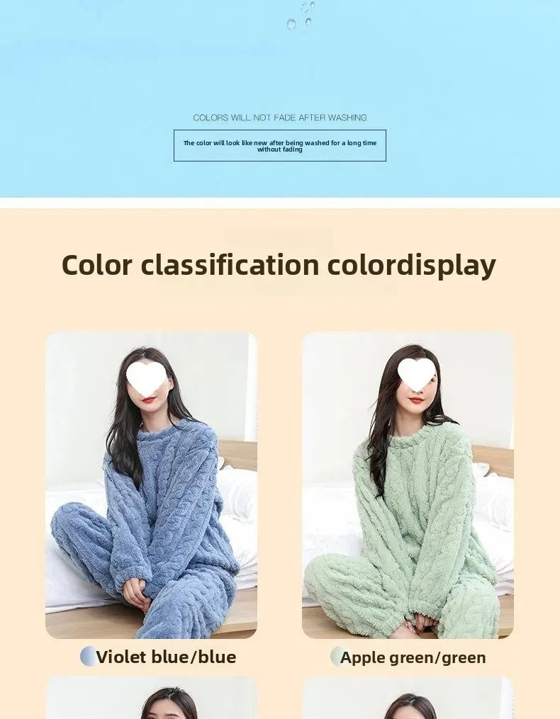 Verdickte Korallen Fleece Pyjama Set frauen Winter Hause Kleidung Nachtwäsche Samt Material Warme Gemütliche Winter Neue Ankunft