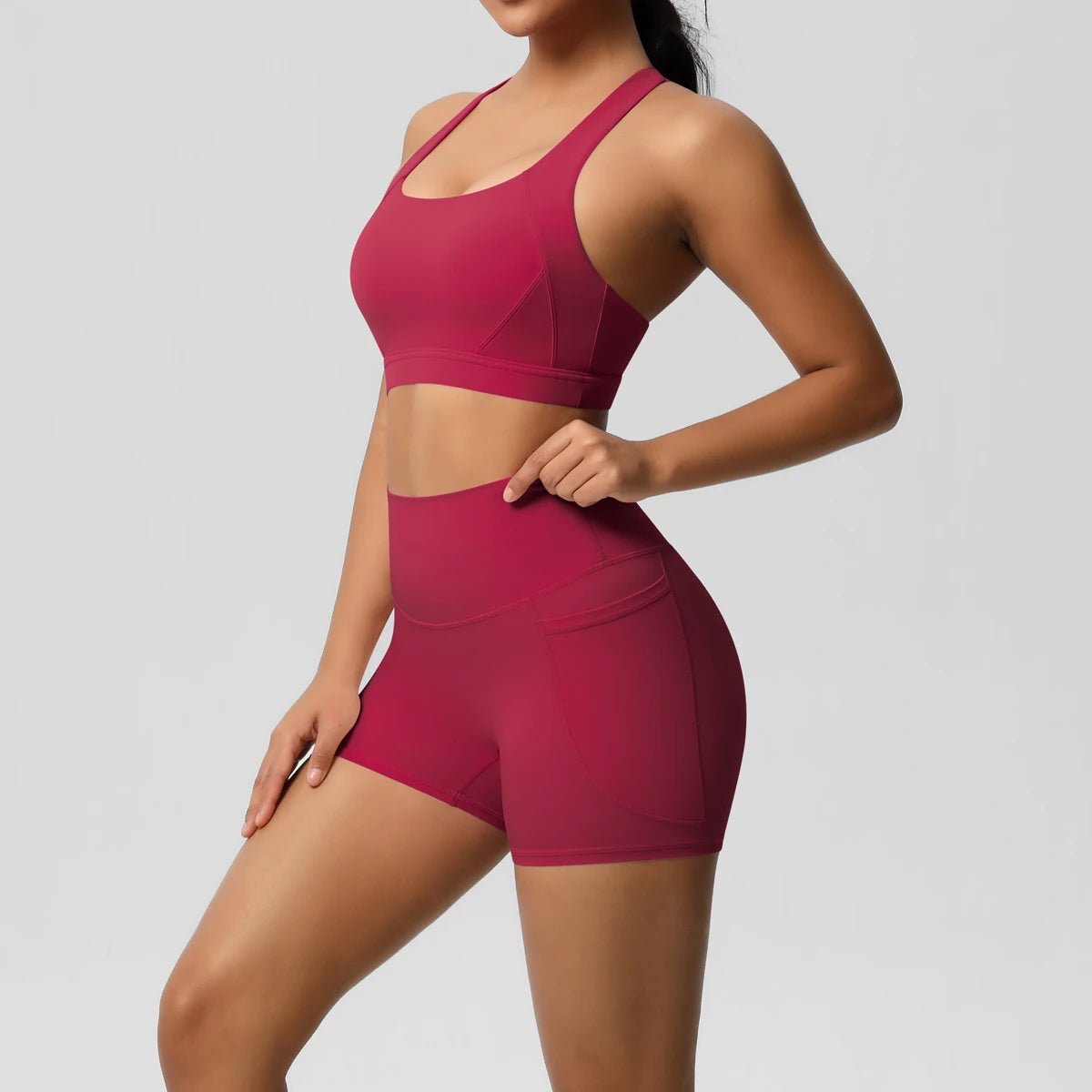2PCS Sportswear Mit Taschen Yoga Set Gymnastik Kleidung Yoga Anzüge Für Frauen Trainingsanzüge Sport Shorts Crossover Bh Gym Leggings