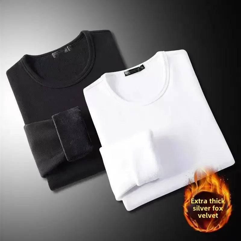 Winter Fleece-Lined Long Sleeve T-Shirt Solid Color Men Women's Same Style Fashion Round Neck Quick Sell Customer Product