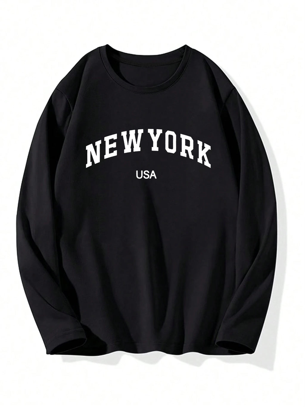 Men's 100% pure cotton comfortable sports casual loose plus size New York USA printed round neck long sleeved T-shirt top
