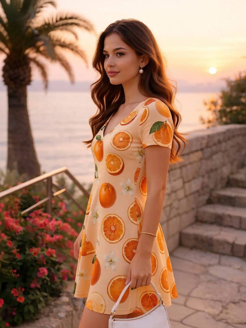 Damenkleid mit V-Ausschnitt und kurzen Ärmeln, Blumenmuster, lässiges Sommer-Outfit für Urlaub, Brunch, Freizeit, Wochenende, Alltag, Café, Party