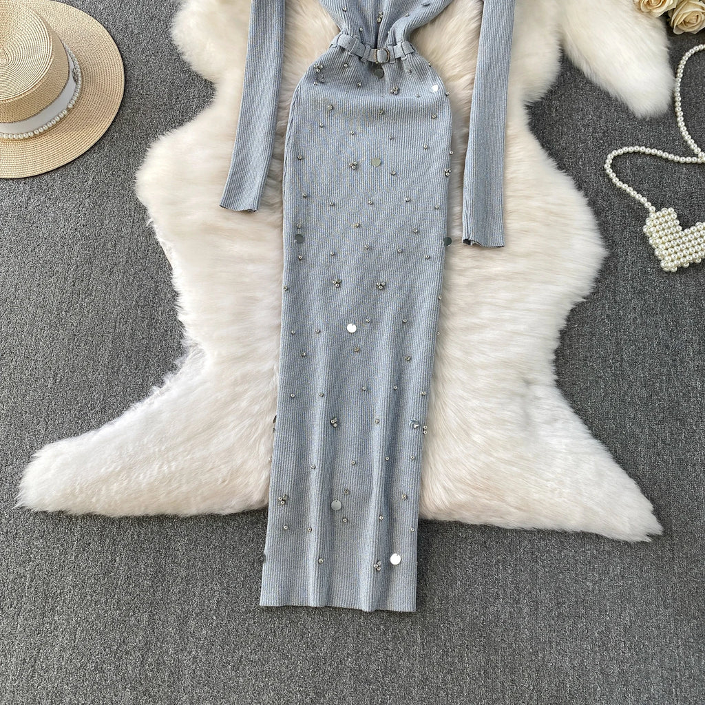 Schickes, sexy, elegantes, langärmliges, figurbetontes O-Ausschnitt-Kleid für Damen, koreanische Abendkleider für Modezeremonie