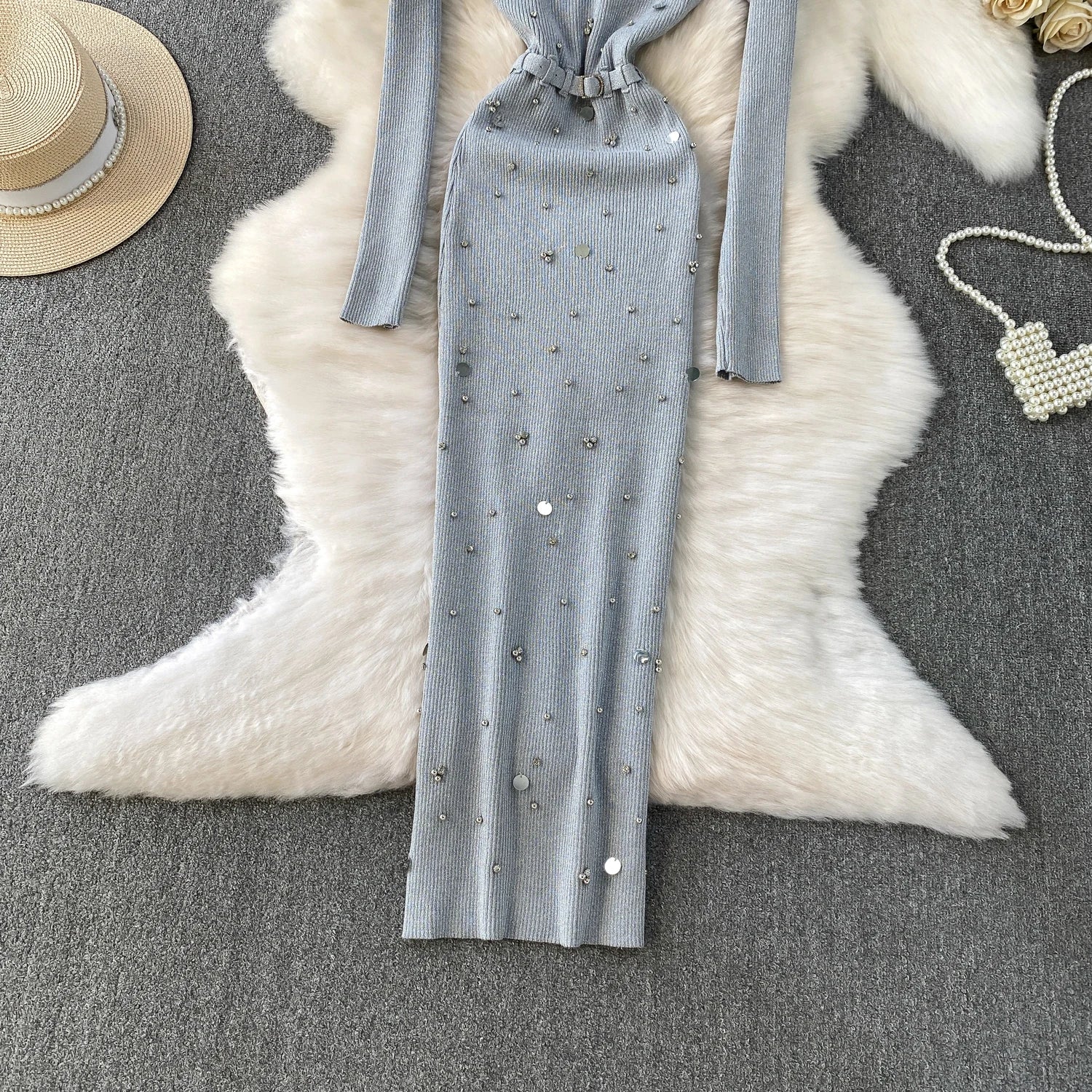 Schickes, sexy, elegantes, langärmliges, figurbetontes O-Ausschnitt-Kleid für Damen, koreanische Abendkleider für Modezeremonie
